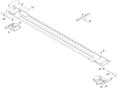 Sliding Dovetail Template Diagram and Parts List for 55168 Type 1 Porter Cable Jig Saw